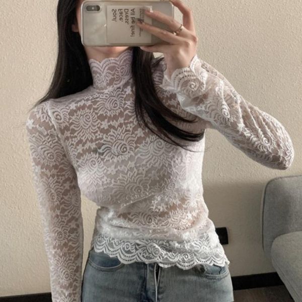 women's blouses & shirts y2khigh neck hollow crochet lace bottoming shirt autumn and winter 2021 fashion slim long-sleeved blouse, White
women's blouses & shirts y2khigh neck hollow crochet lace bottoming shirt autumn and winter 2021 fashion slim long-sleeved blouse, White
