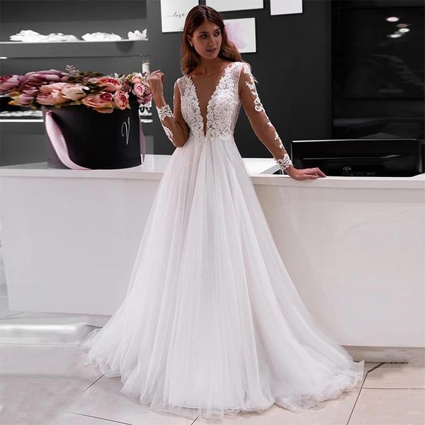 other wedding dresses elegant appliques lace 2021 long a-line v-neckline tulle full sleeves bridal gowns princess vestido de novia, White
other wedding dresses elegant appliques lace 2021 long a-line v-neckline tulle full sleeves bridal gowns princess vestido de novia, White