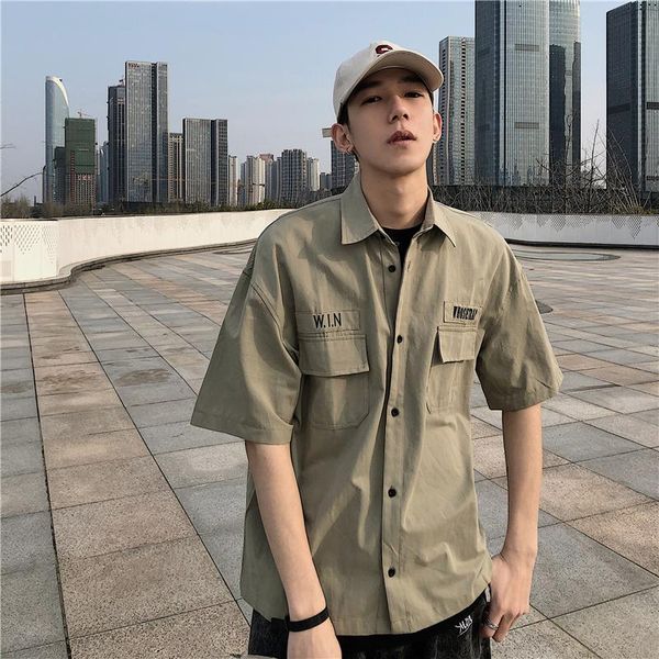 2021summer work trend short-sleeved quarter-sleeved loose khaki shirt men's casual shirts, White;black
2021summer work trend short-sleeved quarter-sleeved loose khaki shirt men's casual shirts, White;black