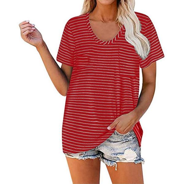 summer women's t-shirts breathable casual short sleeve loose striped round collar pocket t-shirt, White
summer women's t-shirts breathable casual short sleeve loose striped round collar pocket t-shirt, White