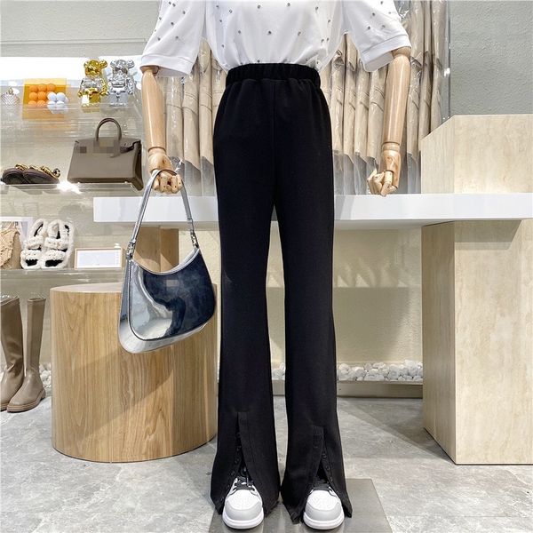 capri nicho design button slit waist high straight tube thin 2021 black pants with legs, Black;white
capri nicho design button slit waist high straight tube thin 2021 black pants with legs, Black;white