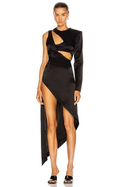 dresses 2021 women summer one shoulder long sleeve black hollow out split midi club celebrity runway party, Black;gray
dresses 2021 women summer one shoulder long sleeve black hollow out split midi club celebrity runway party, Black;gray