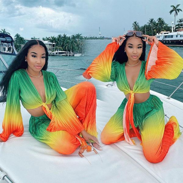 women's tracksuits fixsys 2021 changing color pleated women two piece set tie up flare long sleeve shirt crop wide leg pants casual sui, Gray
women's tracksuits fixsys 2021 changing color pleated women two piece set tie up flare long sleeve shirt crop wide leg pants casual sui, Gray