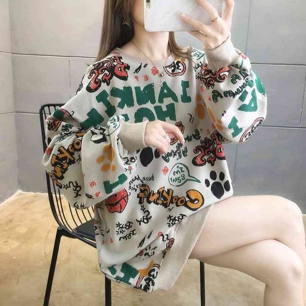women's sweater autumn women's new 2021 korean loose letter thin tie dyed round neck long sleeve coat women, Black
women's sweater autumn women's new 2021 korean loose letter thin tie dyed round neck long sleeve coat women, Black