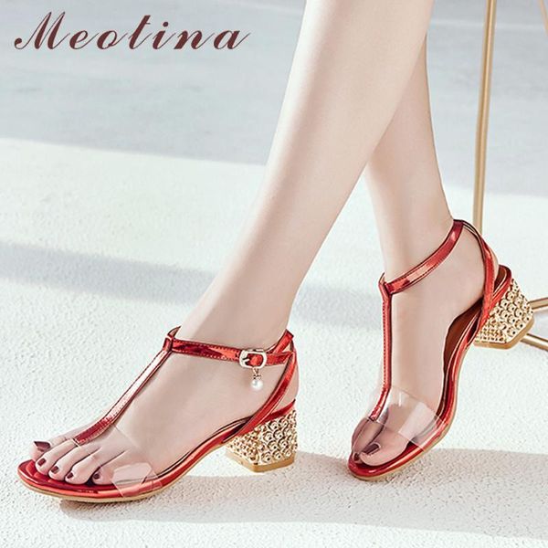 meotina women sandals summer shoes transparent block heels t-strap buckle open toe party female red big size 33-43, Black
meotina women sandals summer shoes transparent block heels t-strap buckle open toe party female red big size 33-43, Black