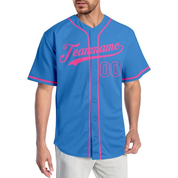 custom powder blue powder blue-pink authentic baseball jersey, Blue;black