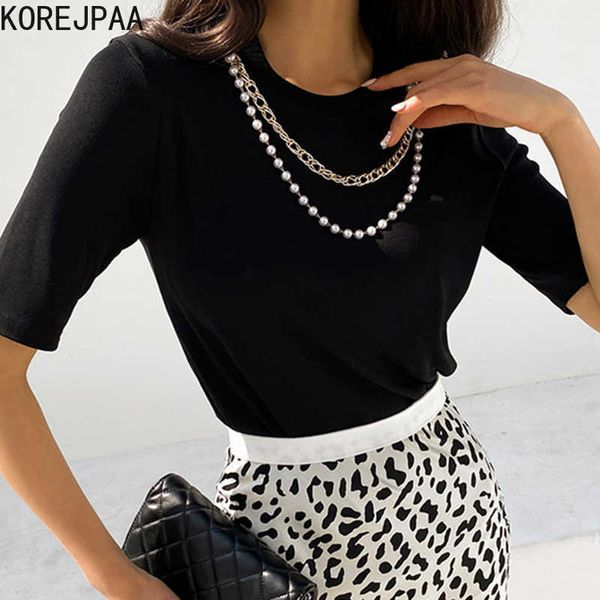 korejpaa women t-shirt summer girls temperament all-match round neck pearl chain decoration slimming short-sleeved pullover 210526, White
korejpaa women t-shirt summer girls temperament all-match round neck pearl chain decoration slimming short-sleeved pullover 210526, White