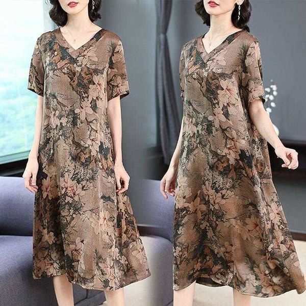ice short sleeve silk dress women's 2021 summer korean loose medium length middle aged and old mother, Black;gray
ice short sleeve silk dress women's 2021 summer korean loose medium length middle aged and old mother, Black;gray