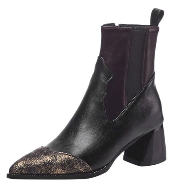 boots women vintage leather square heel shoes ladies fashion gold metal pointed toe drop71521, Black
boots women vintage leather square heel shoes ladies fashion gold metal pointed toe drop71521, Black
