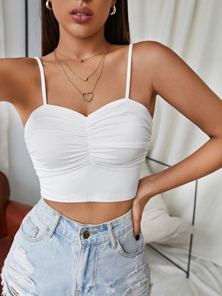 ruched detail crop cami 031a#, White
ruched detail crop cami 031a#, White