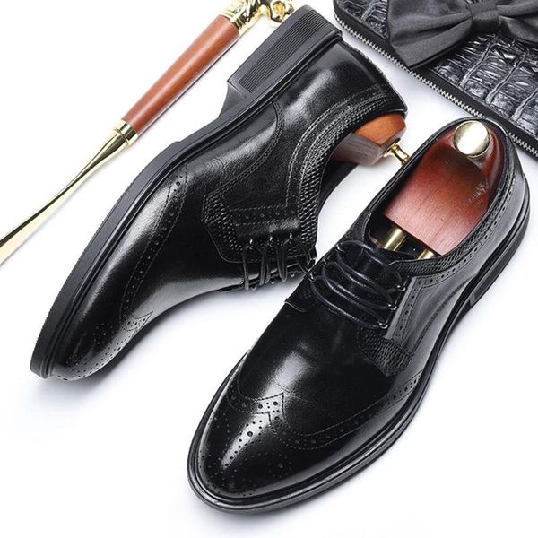 dress shoes fashion man formal brogue genuine leather wingtip oxfords round toe derby laces men's office business flats ss512, Black 
dress shoes fashion man formal brogue genuine leather wingtip oxfords round toe derby laces men's office business flats ss512, Black