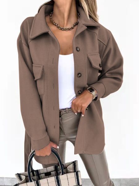 2021 fall/winter lapel single-breasted thick solid color shirt woolen loose coat women, Black
2021 fall/winter lapel single-breasted thick solid color shirt woolen loose coat women, Black