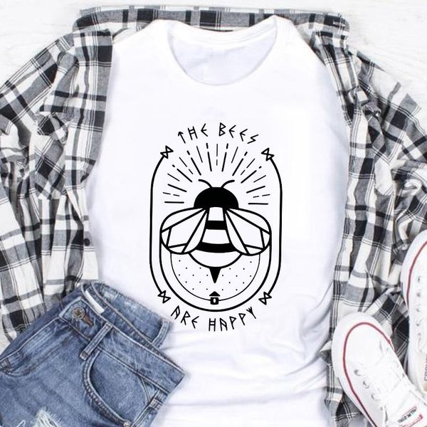 women's t-shirt the bees are happy aesthetic hipster bee keeper tee shirt cute women short sleeve graphic farming tshirt, White
women's t-shirt the bees are happy aesthetic hipster bee keeper tee shirt cute women short sleeve graphic farming tshirt, White