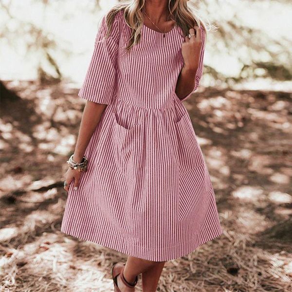 casual dresses summer women boho striped half sleeve dress holiday beach lady loose knee-length pocket elastic waist 1219, Black;gray
casual dresses summer women boho striped half sleeve dress holiday beach lady loose knee-length pocket elastic waist 1219, Black;gray