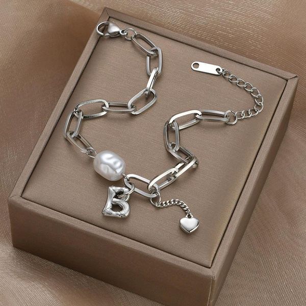 link, chain fashion pearl letter pendant bracelet for women minimalist stainless steel friendship gift pulseras mujer, Black
link, chain fashion pearl letter pendant bracelet for women minimalist stainless steel friendship gift pulseras mujer, Black