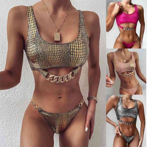 womens swimwear stamping snake skin pattern bikini sets metal chain decorations tank with triangle bottoms swimwear, White;black
womens swimwear stamping snake skin pattern bikini sets metal chain decorations tank with triangle bottoms swimwear, White;black