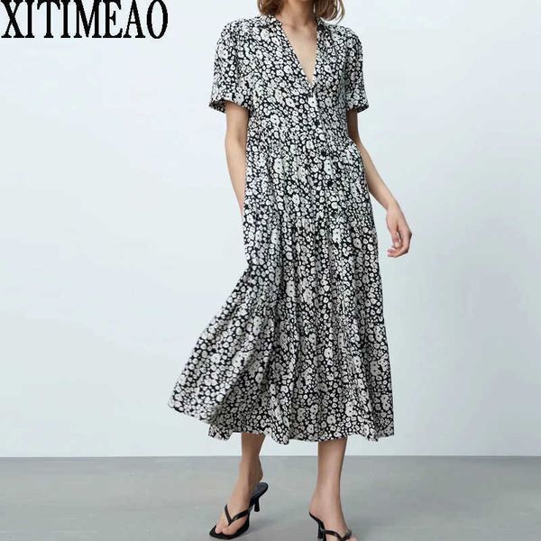 za women summer floral dresses vintage print casual short sleeve lapel shirt dress leisure vacation long skirt 210602, Black;gray
za women summer floral dresses vintage print casual short sleeve lapel shirt dress leisure vacation long skirt 210602, Black;gray