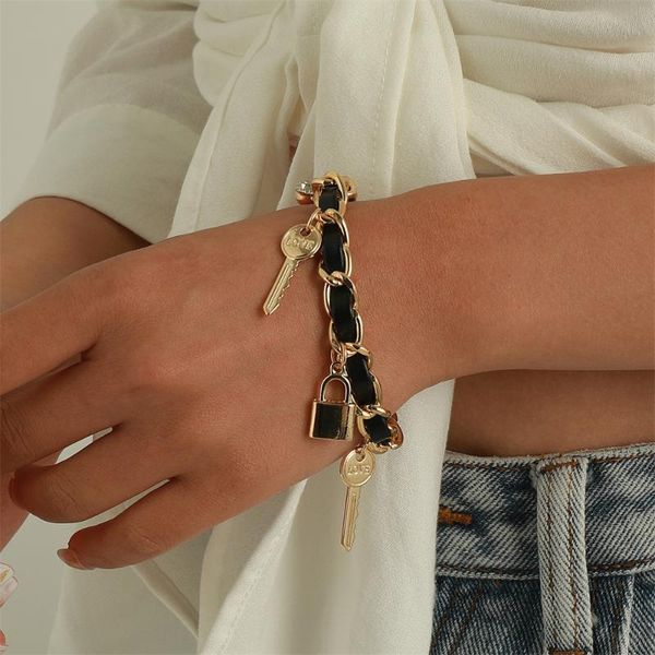 link, chain youvi twiested leather chains bracelet for women gold color goth bangels punk key lock tassel pedants lovers hand jewelry gifts, Black
link, chain youvi twiested leather chains bracelet for women gold color goth bangels punk key lock tassel pedants lovers hand jewelry gifts, Black
