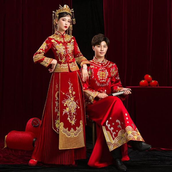 red chinese style wedding married dress flower embroidered loading bride groom traditional hanfu ancient costume ethnic clothin
red chinese style wedding married dress flower embroidered loading bride groom traditional hanfu ancient costume ethnic clothin
