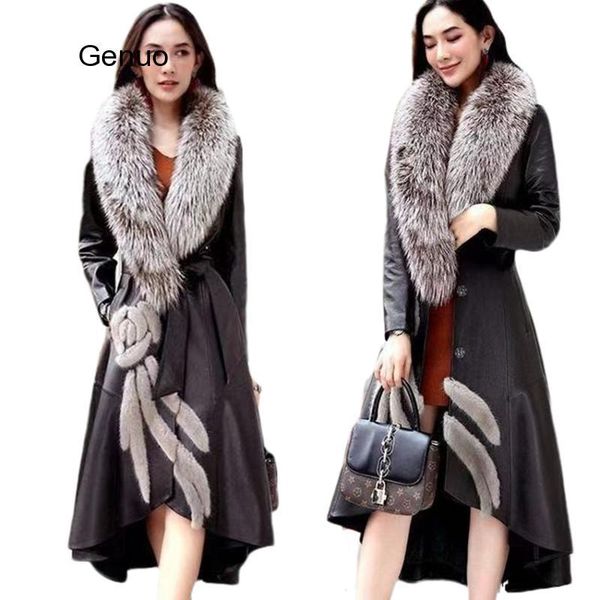 women's leather & faux women windbreaker coat fur collar detachable long pu winter trench jacket plus size outerwear casaco feminino, Black
women's leather & faux women windbreaker coat fur collar detachable long pu winter trench jacket plus size outerwear casaco feminino, Black