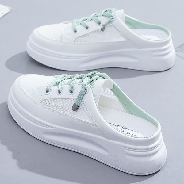 slippers baotou half women's outer wear fashion 2021 summer shoes mesh breathable white korean women, Black