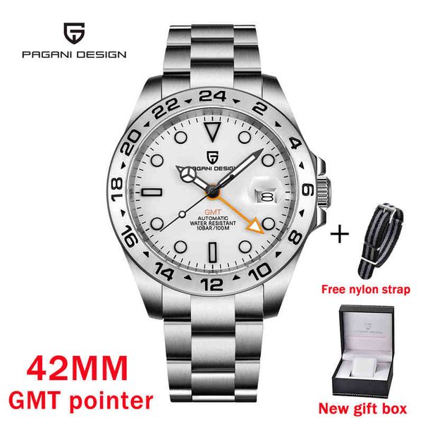 pagani design 2021 new men's automatic mechanical watch 42mm sapphire stainless steel waterproof gmt luminous watch reloj hombre, Silver
pagani design 2021 new men's automatic mechanical watch 42mm sapphire stainless steel waterproof gmt luminous watch reloj hombre, Silver