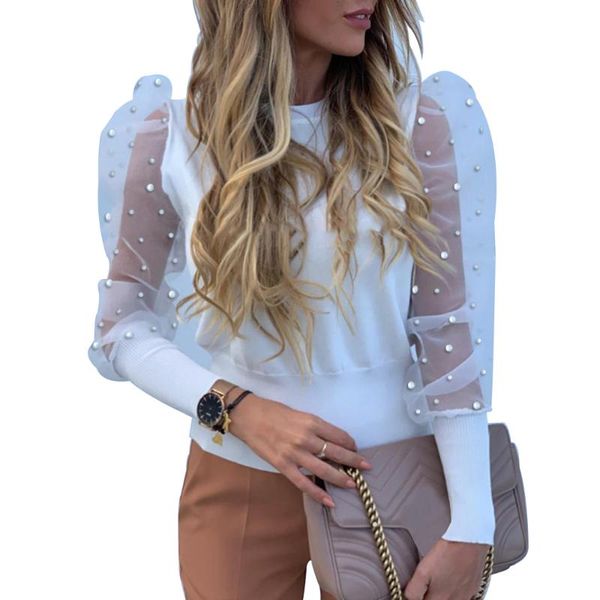 women's t-shirt 2021 women mesh sheer pearl puff sleeve slim long knitted t-shirts fashion spring autumn clothes, White
women's t-shirt 2021 women mesh sheer pearl puff sleeve slim long knitted t-shirts fashion spring autumn clothes, White