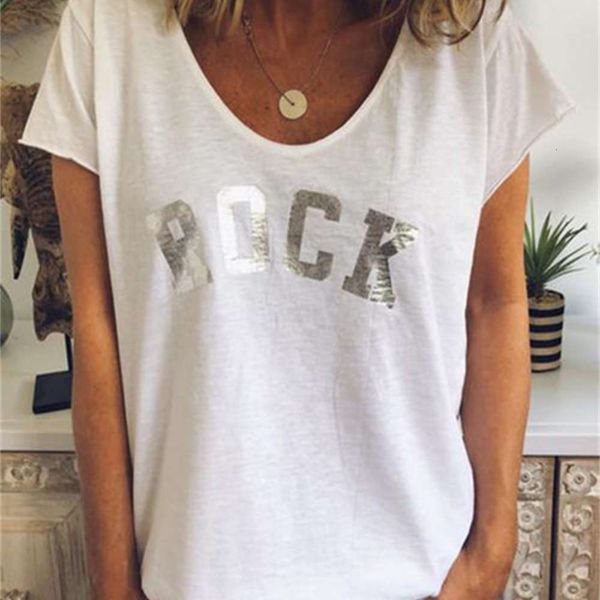 women's t-shirt letter print short sleeve large loose nwkz, White 
women's t-shirt letter print short sleeve large loose nwkz, White