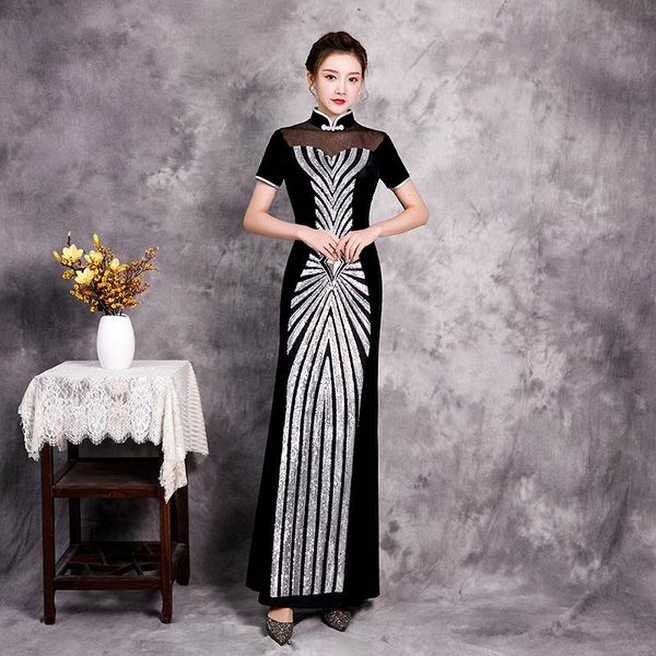ethnic clothing black spring velour long cheongsam traditional chinese women sequined qipao classic mandarin collar party dress vestidos s-5, Red
ethnic clothing black spring velour long cheongsam traditional chinese women sequined qipao classic mandarin collar party dress vestidos s-5, Red