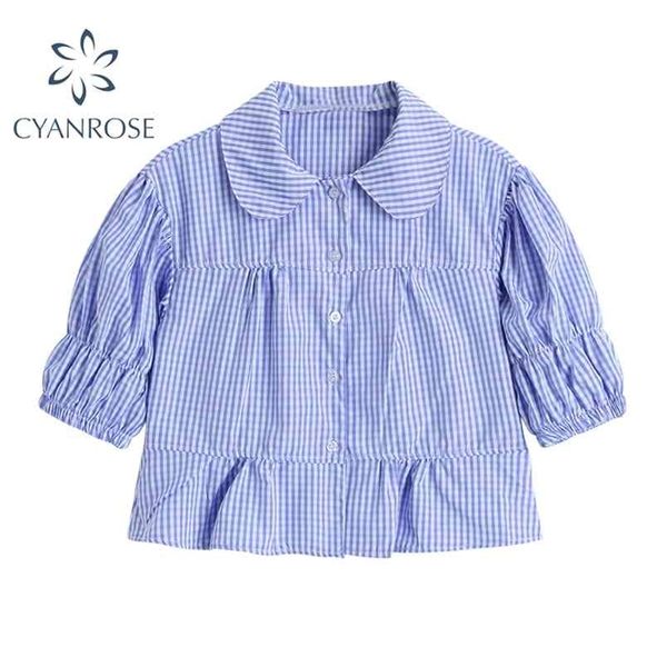 summer women's vintage plaid crop blouse fashion polo collar puff short sleeve shirts female casual sweet ruffle blusas 210515, White
summer women's vintage plaid crop blouse fashion polo collar puff short sleeve shirts female casual sweet ruffle blusas 210515, White