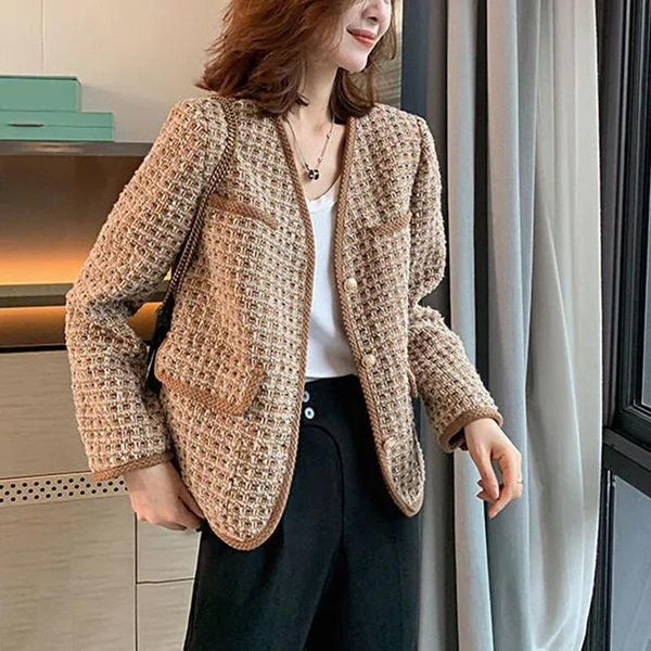 women's jackets office lady elegant weave jacket women fall vintage single breasted long sleeve short coat streetwear korean plaid oute, Black;brown
women's jackets office lady elegant weave jacket women fall vintage single breasted long sleeve short coat streetwear korean plaid oute, Black;brown