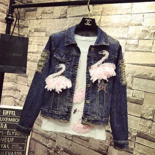 women's jackets denim jacket coat women europe style 2021 spring autumn fashion embroidered pink swan slim jeans students outfits, Black;brown
women's jackets denim jacket coat women europe style 2021 spring autumn fashion embroidered pink swan slim jeans students outfits, Black;brown