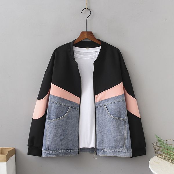 women's fur & faux fashion denim patchwork zipper coat women casual contrast color loose outerwear plus size long sleeve bomber ja, Black
women's fur & faux fashion denim patchwork zipper coat women casual contrast color loose outerwear plus size long sleeve bomber ja, Black