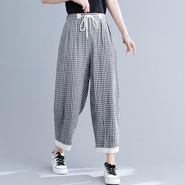 women's pants & capris women summer cotton linen ankle-length 2021 simple style vintage plaid elastic waist loose female casual b751, Black;white
women's pants & capris women summer cotton linen ankle-length 2021 simple style vintage plaid elastic waist loose female casual b751, Black;white