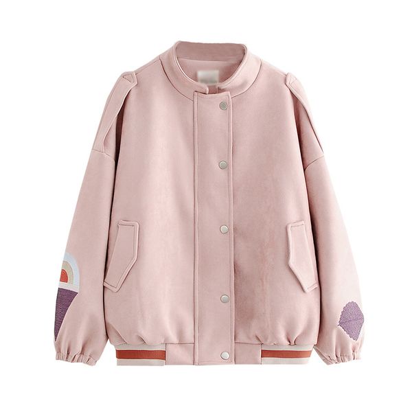 women outwear bomber jacket pocket button khaki pink embroidery geometric suede c0018 210514, Black;brown
women outwear bomber jacket pocket button khaki pink embroidery geometric suede c0018 210514, Black;brown