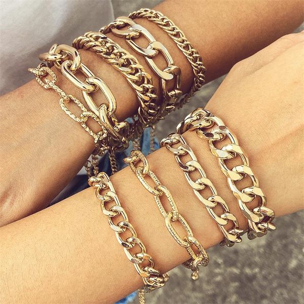 charm bracelets vintage punk curb cuban chain set for women miami boho thick gold color bangles fashion jewelry, Golden;silver
charm bracelets vintage punk curb cuban chain set for women miami boho thick gold color bangles fashion jewelry, Golden;silver