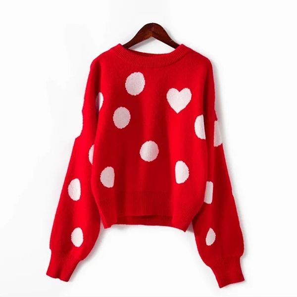 sweaters autumn women knit pullover female red sweater dot and heart o-neck sweaters, White;black
sweaters autumn women knit pullover female red sweater dot and heart o-neck sweaters, White;black
