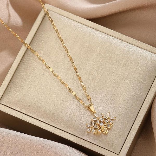 korea simple fashion bee flower cubic zirconia pendant necklace for woman stainless steel titanium clavicle chain necklaces, Silver
korea simple fashion bee flower cubic zirconia pendant necklace for woman stainless steel titanium clavicle chain necklaces, Silver