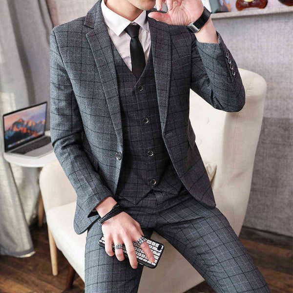 luxury men's suits blazers plaid men's three piece youth handsome korean slim fit suit groom's wedding british style, White;black
luxury men's suits blazers plaid men's three piece youth handsome korean slim fit suit groom's wedding british style, White;black