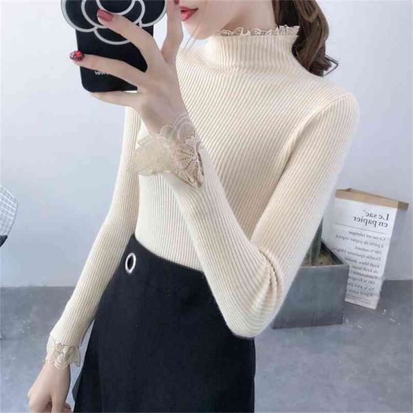 women's sweater autumn and winter lace half-high collar long-sleeved bottoming slim sleeve short paragraph wild tight 210427, White;black
women's sweater autumn and winter lace half-high collar long-sleeved bottoming slim sleeve short paragraph wild tight 210427, White;black