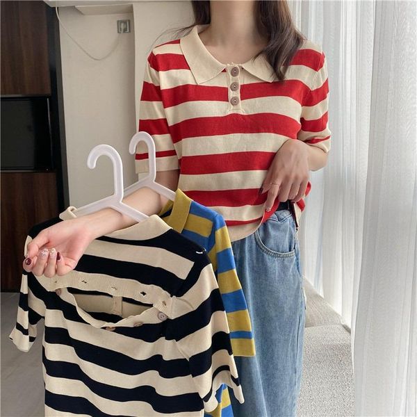 women's t-shirt korean clothing turn-down collar tees backless summer striped short sleeve woman tshirts causal ladies loose hipster, White
women's t-shirt korean clothing turn-down collar tees backless summer striped short sleeve woman tshirts causal ladies loose hipster, White