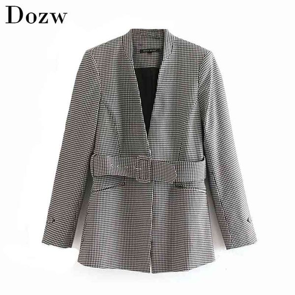 women chic sashes plaid blazers stand collar button streetwear coat pockets long sleeve female jacket houndstooth outerwear 210515, White;black
women chic sashes plaid blazers stand collar button streetwear coat pockets long sleeve female jacket houndstooth outerwear 210515, White;black