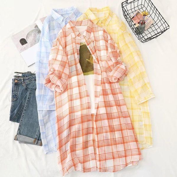 women's jackets casual long jacket summer thin coat plaid long-sleeved women sun protection breathable outerwear, Black;brown
women's jackets casual long jacket summer thin coat plaid long-sleeved women sun protection breathable outerwear, Black;brown