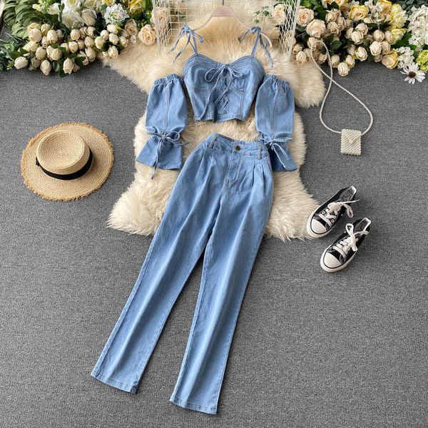 women's two piece pants las mujeres fuera del hombro cuello barra puff denim manga jersey + pantalones mezclilla traje v ez7x, White
women's two piece pants las mujeres fuera del hombro cuello barra puff denim manga jersey + pantalones mezclilla traje v ez7x, White