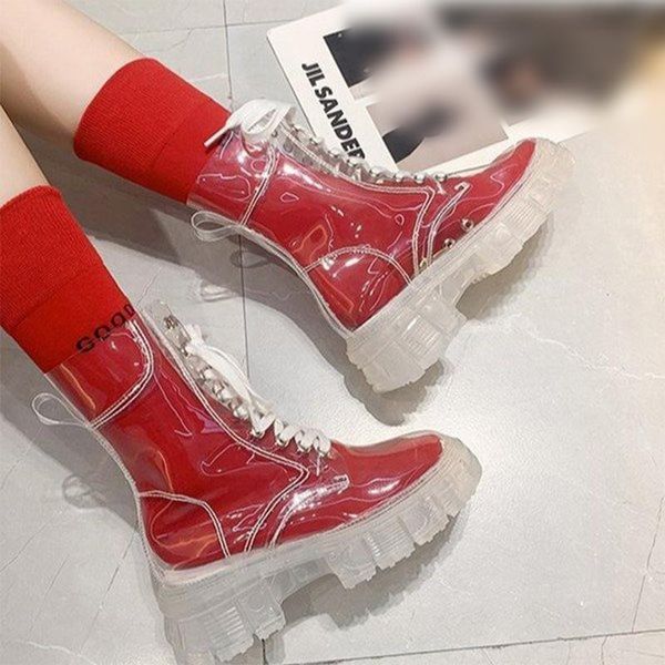 boots women transparent lace up fashion rain pu leather platfrom waterproof females ankle with socks 2021, Black
boots women transparent lace up fashion rain pu leather platfrom waterproof females ankle with socks 2021, Black