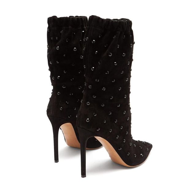 boots black rhinestone suede ankle ladies pointed toe elastic slip on socks female thin high heels crystal short booties
boots black rhinestone suede ankle ladies pointed toe elastic slip on socks female thin high heels crystal short booties