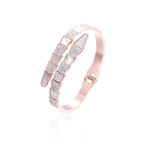classic brand snake shape stainless steel bangle full zirconia white shell bracelet women jewelry, Black
classic brand snake shape stainless steel bangle full zirconia white shell bracelet women jewelry, Black