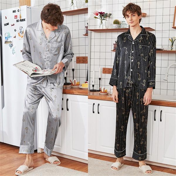men's sleepwear silk pajamas casual breathable spring and summer ice long-sleeved trousers home service suit, Black;brown
men's sleepwear silk pajamas casual breathable spring and summer ice long-sleeved trousers home service suit, Black;brown