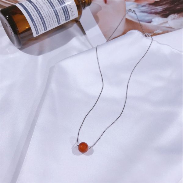 s925 sterling silver single red agate short necklace japan and south korea versatile simple clavicle chain women's jewelry 0034, Black
s925 sterling silver single red agate short necklace japan and south korea versatile simple clavicle chain women's jewelry 0034, Black