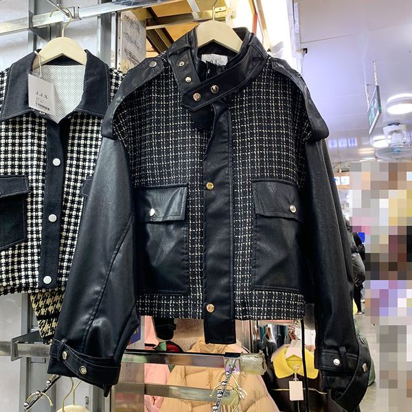 women's jackets autumn korean style women's fashions long sleeve patchwork pu pocket short female jacket a4395 9zwe, Black;brown
women's jackets autumn korean style women's fashions long sleeve patchwork pu pocket short female jacket a4395 9zwe, Black;brown